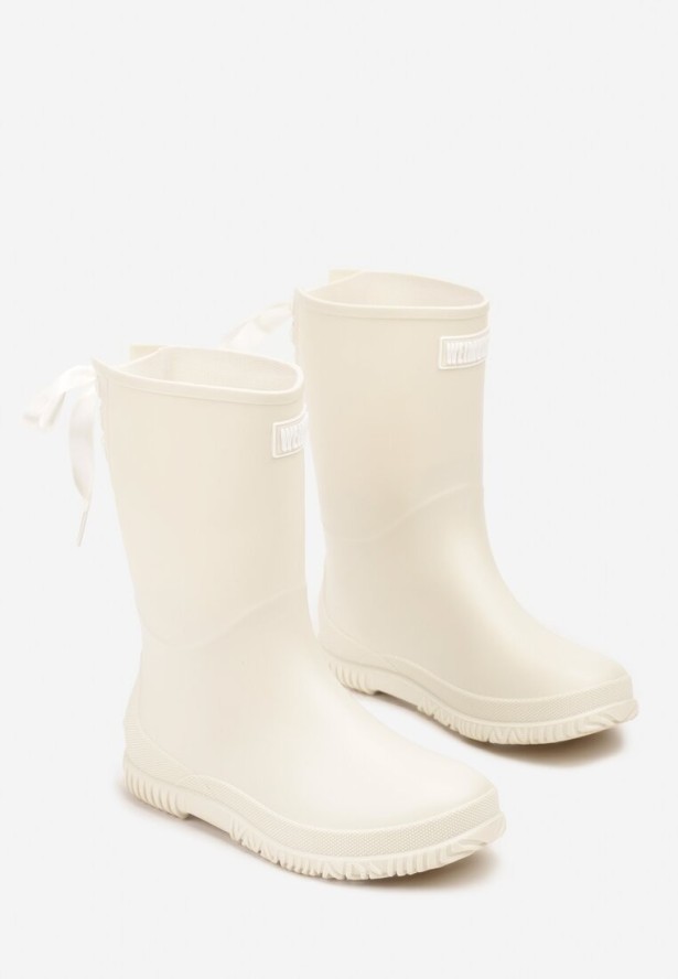 Beżowe Kalosze Ozdobione Wiązaniem Pinelle