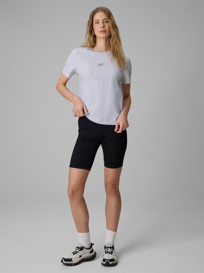 4F T-shirt regular gładki damski - szary XS