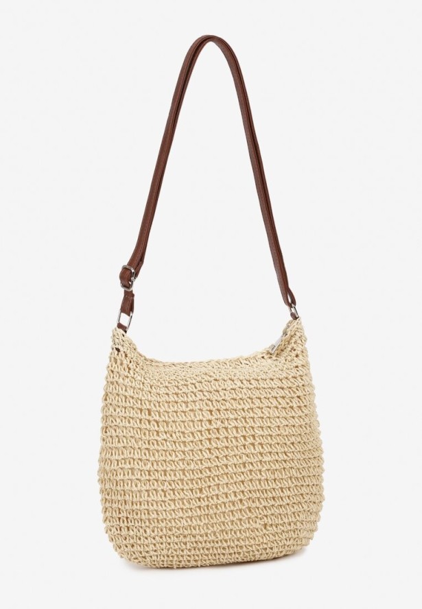 Beżowa Torebka Boho z Plecionki z Regulowanym Paskiem Magnolla