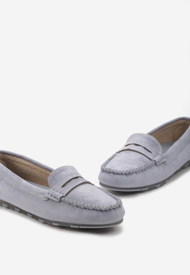 Jasnoniebieskie Mokasyny z Imitacji Zamszu na Płaskiej Podeszwie Sallevia