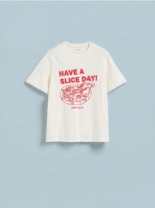 Bawełniany t-shirt z nadrukiem - złamana biel