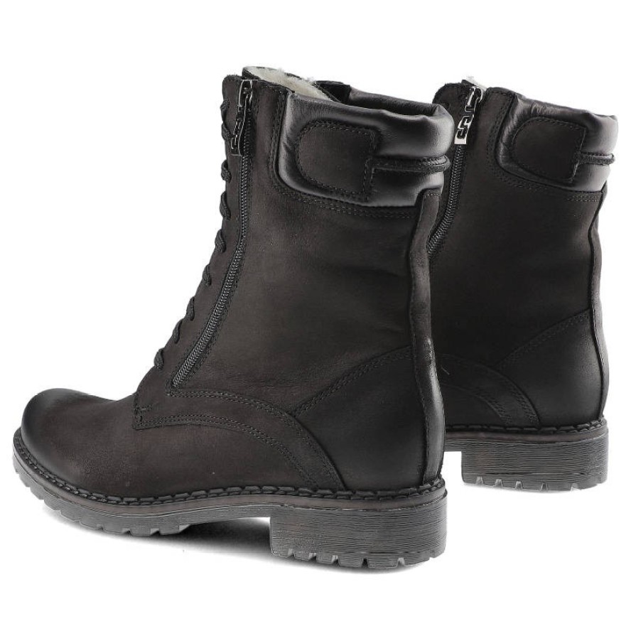 Botki damskie Simen, na płaskim obcasie z ozdobnym suwakiem z boku cholewki, czarne, 08237-S04