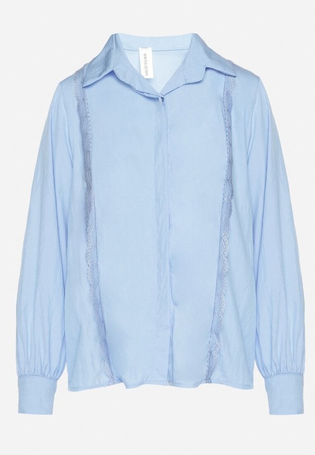 Jasnoniebieska Koszula z Wiskozą i Koronkowymi Wstawkami Tenaraia