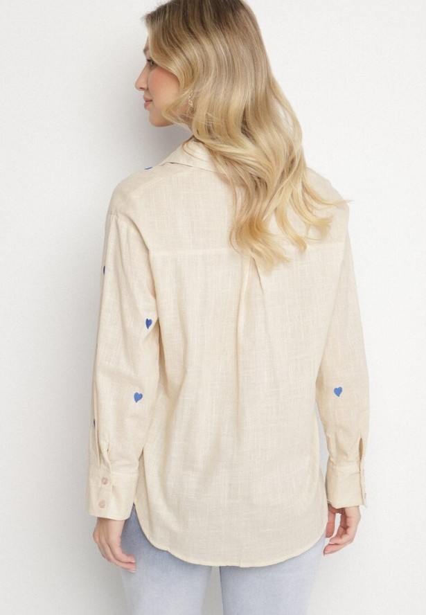 Beżowa Koszula z Bawełny Ozdobiona Sercami Aslotis