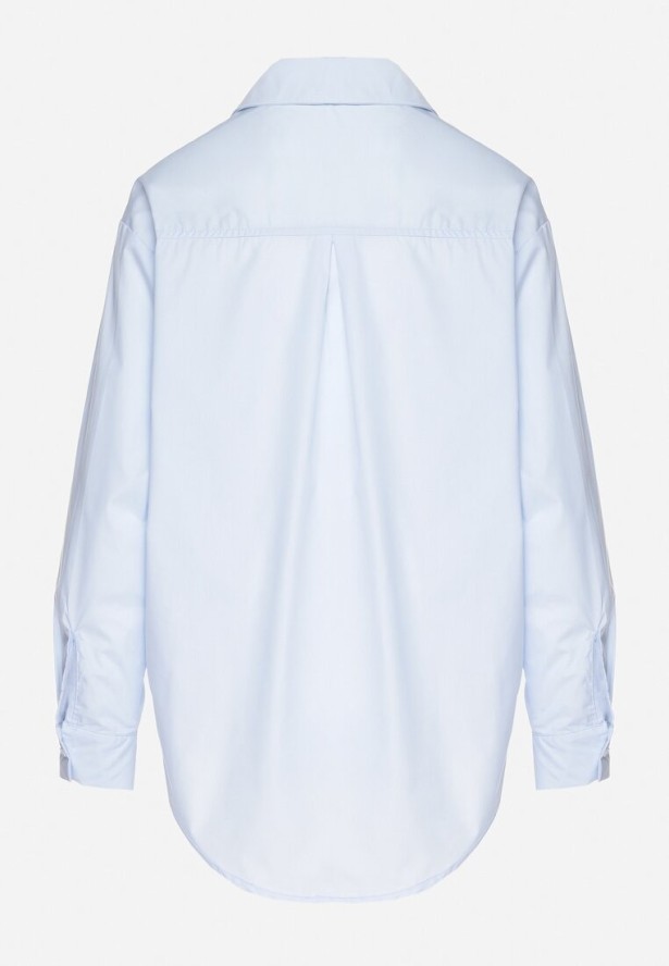 Jasnoniebieska Koszula z Bawełny Ozdobiona Naszywkami Katiema