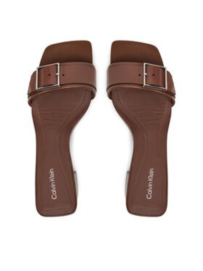 Calvin Klein Klapki Heel Mule 50 W/Buckle - Lth HW0HW02478 Brązowy