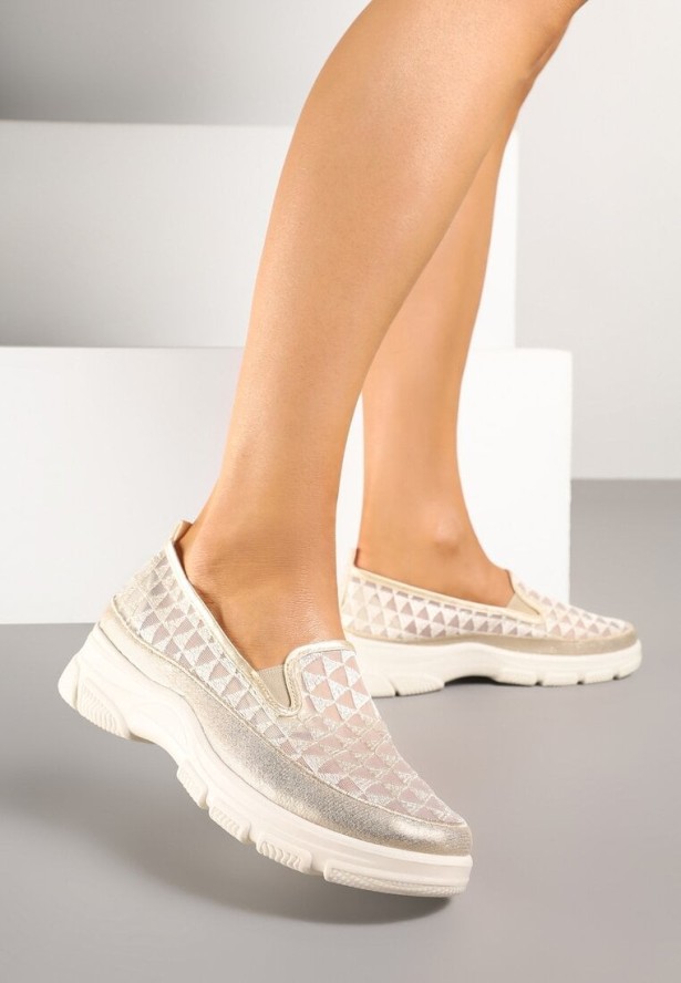 Beżowe Siateczkowe Półbuty w Sportowym Stylu Odalisse