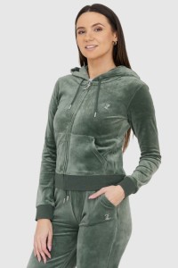 JUICY COUTURE Welurowa zielona rozpinana bluza damska diamante hoodie, Rozmiar S