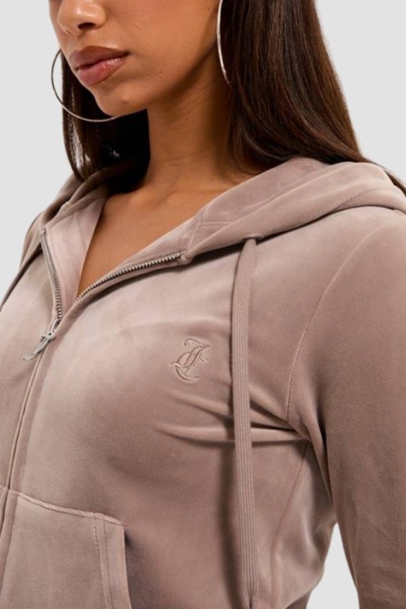 JUICY COUTURE Ciemno-beżowa bluza damska Robertson Hoodie, Rozmiar L