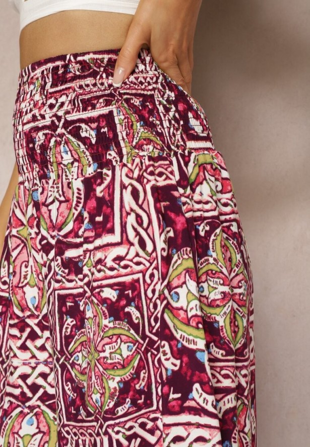 Fioletowe Spodnie Kuloty z Bawełny High Waist z Gumką w Pasie Palovia