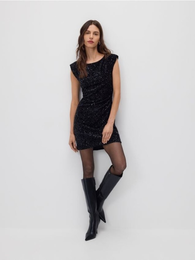 Cekinowa sukienka mini - czarny