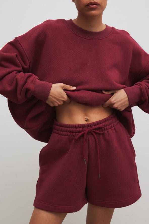 Krótkie spodenki ze sznurkiem w kolorze BURGUNDY - PROSPER