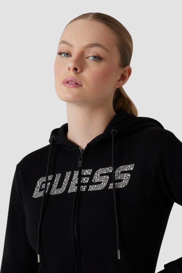 GUESS Czarna damska bluza z cyrkoniami Primula, Rozmiar M