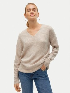 Vero Moda Sweter Crewlefile 10233357 Beżowy Loose Fit