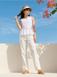 Spodnie wide leg - kremowy