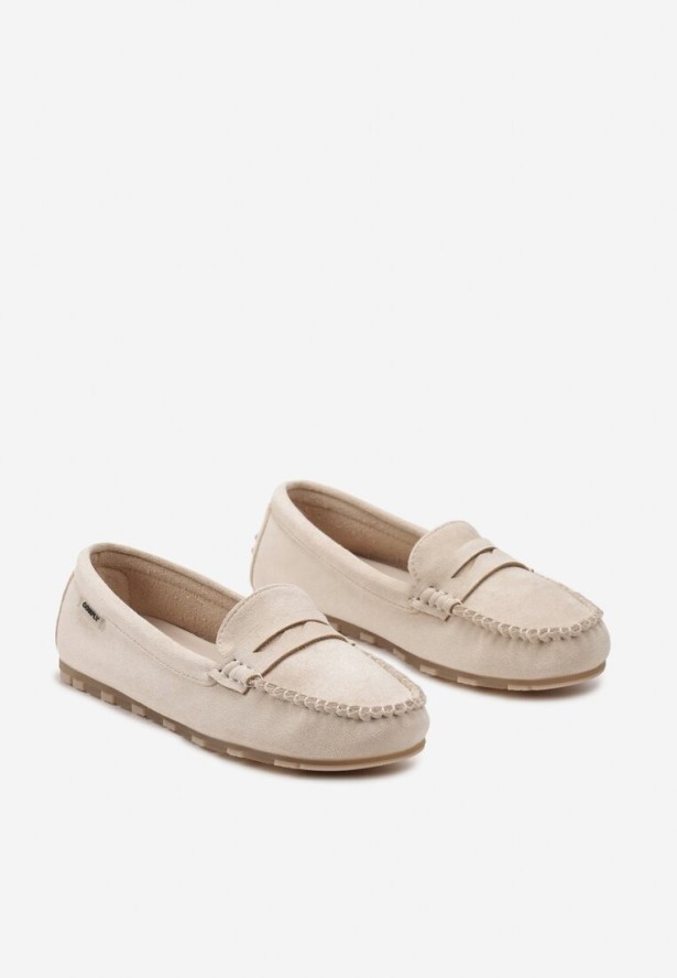 Beżowe Mokasyny z Imitacji Zamszu na Płaskiej Podeszwie Sallevia
