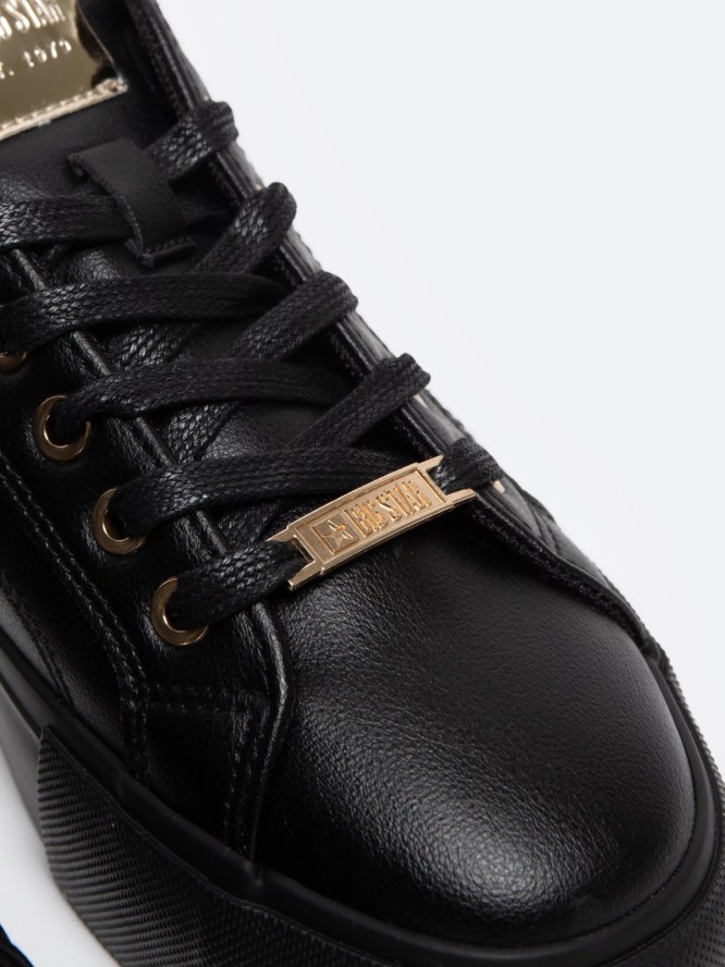 Sneakersy damskie ze skóry ekologicznej czarne NN274A850 906