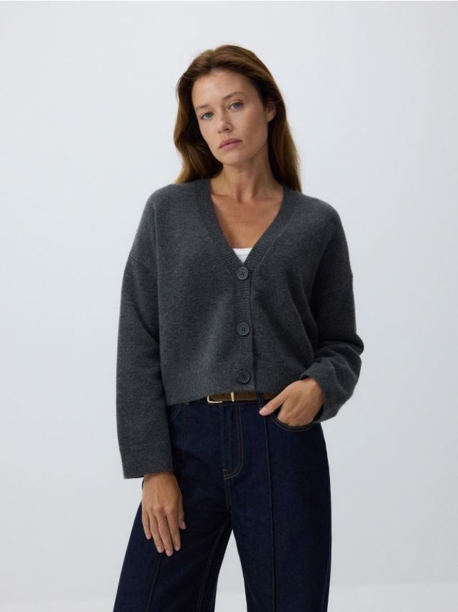 Kardigan z domieszką wełny - ciemnoszary