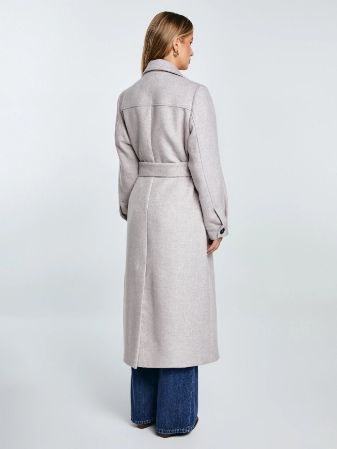 Płaszcz damski z wełną z paskiem beżowy Ksenia 801