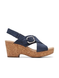 Clarks Skórzane sandały "Giselle Dove" w kolorze granatowym na obcasie rozmiar: 37,5