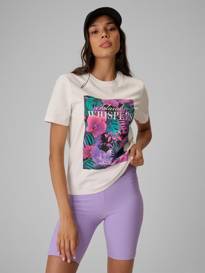 4F T-shirt relaxed z nadrukiem damski - biały M
