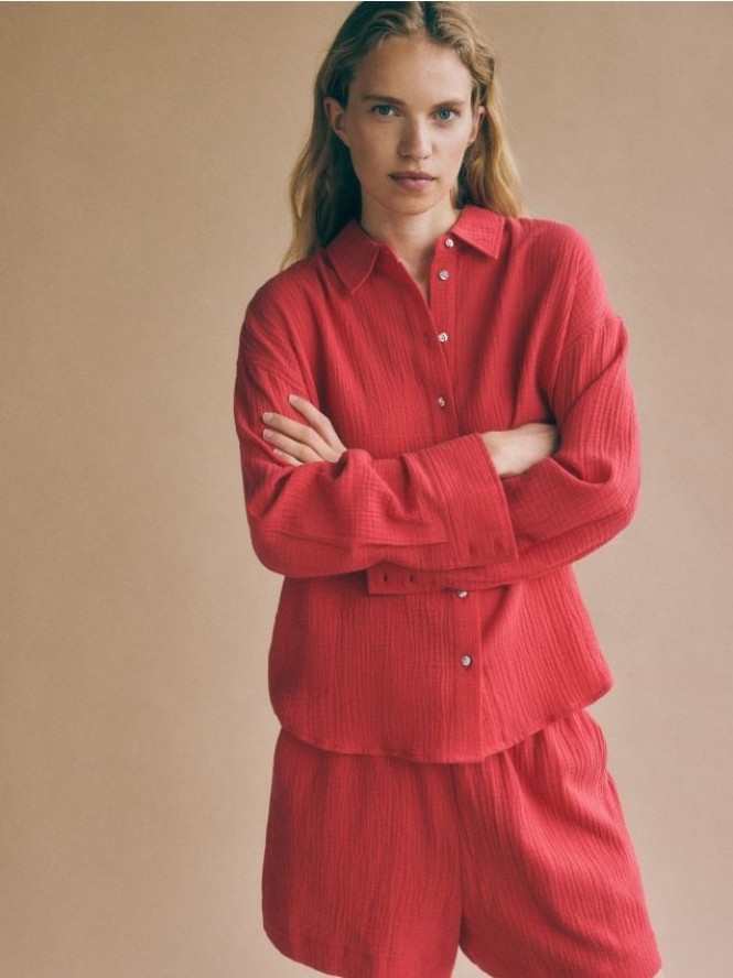 Szorty z bawełnianego muślinu - czerwony