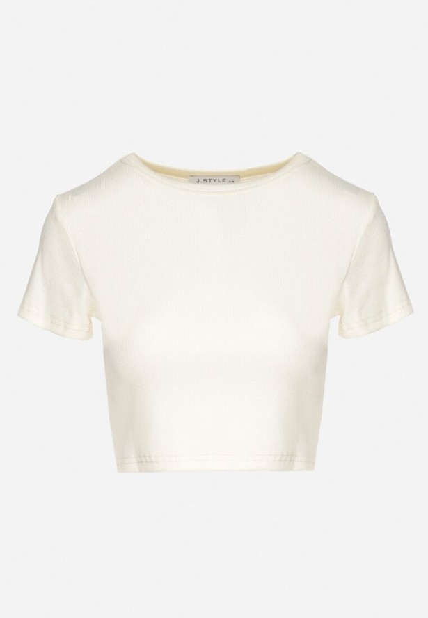 Beżowy Bawełniany Prążkowany T-shirt Nelzedi