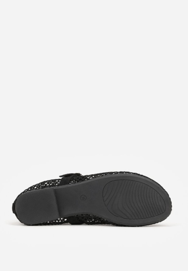 Czarne Siateczkowe Balerinki z Paskiem Appletwinkle