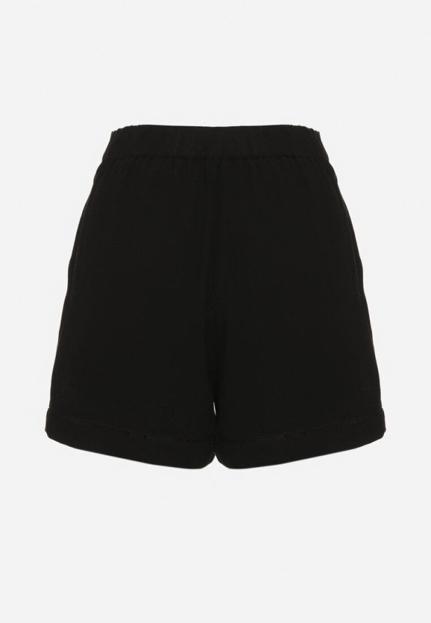 Czarne Bawełniane Szorty z Wysokim Stanem i Geometrycznym Wzorem Galirella