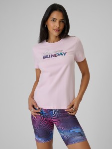 4F T-shirt regular z nadrukiem damski - różowy M