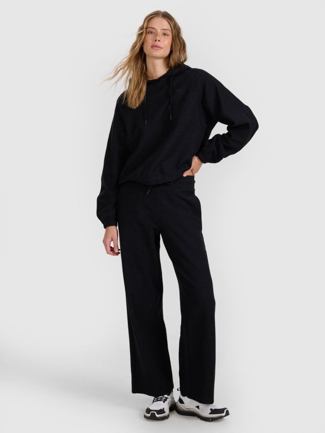 4F Bluza dresowa nierozpinana z kapturem damska - czarna S