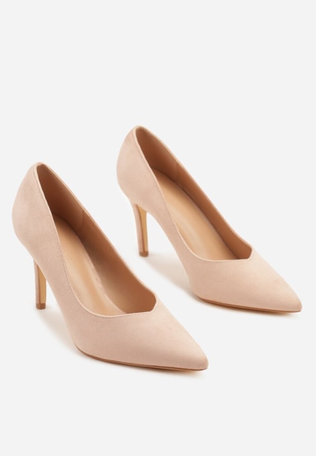 Różowe Czółenka z Imitacji Zamszu na Obcasie ze Szpiczastym Noskiem Zalinne