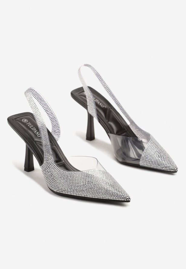 Czarne Przezroczyste Sandały z Odkrytą Piętą Ozdobione Cyrkoniami Galineas