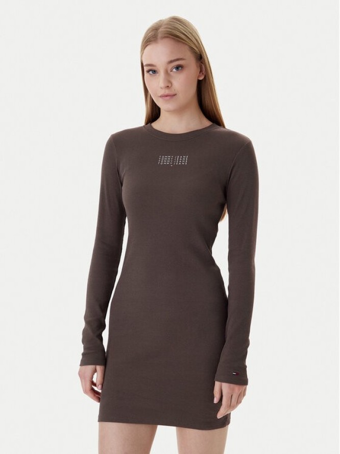 Tommy Jeans Sukienka codzienna Linear DW0DW21902 Brązowy Slim Fit