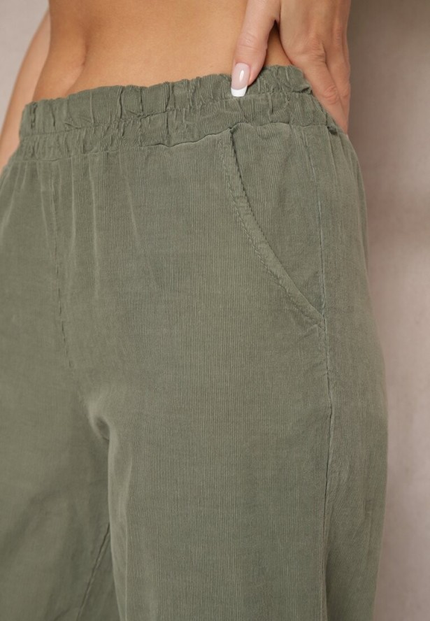 Ciemnozielone Spodnie z Bawełny High Waist Galili