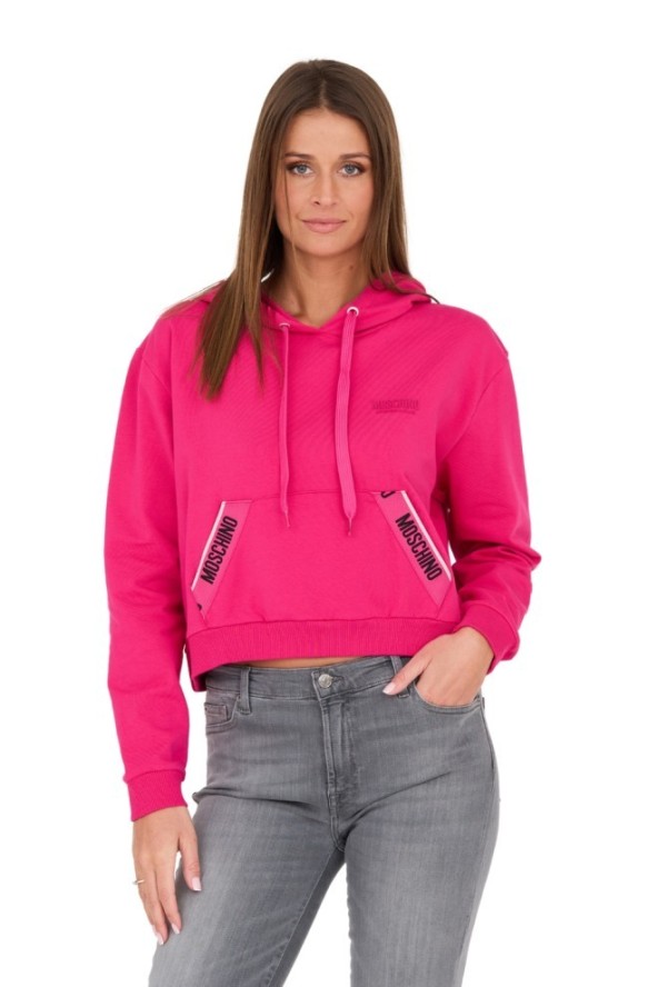 MOSCHINO Różowa damska bluza z kapturem i lampasami, Rozmiar S