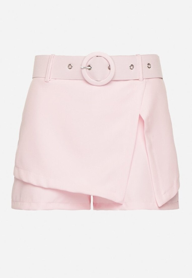 Różowe Szorty z Zakładką Imitującą Spódniczkę i Paskiem Halithiela