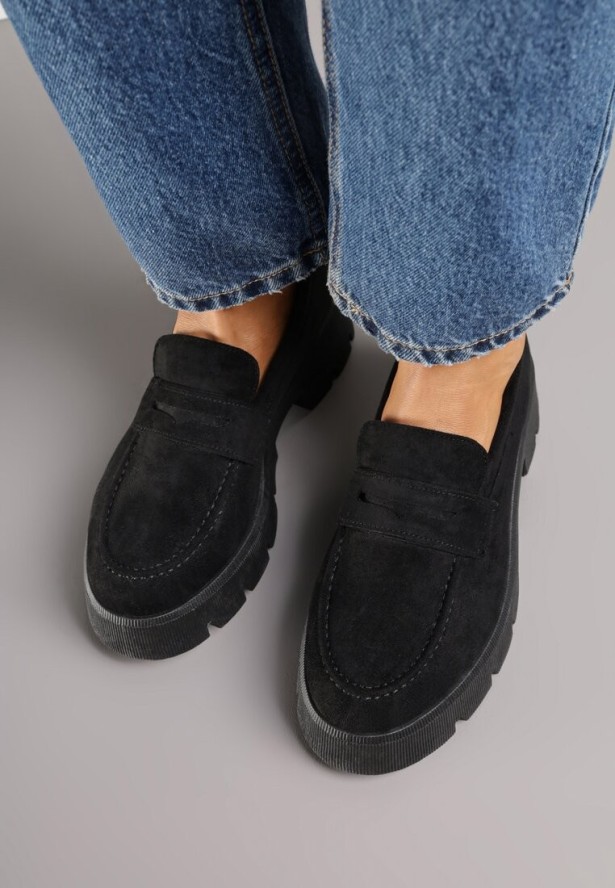 Czarne Mokasyny na Grubej Podeszwie Samil