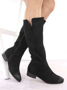 Kozaki damskie zamszowe ocieplane perforowane czarne Potocki 12522