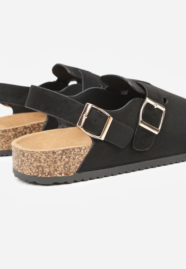 Czarne Sandały Typu Chodaki z Klamrami Silvermore