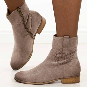 Khaki zamszowe botki damskie Potocki 12745