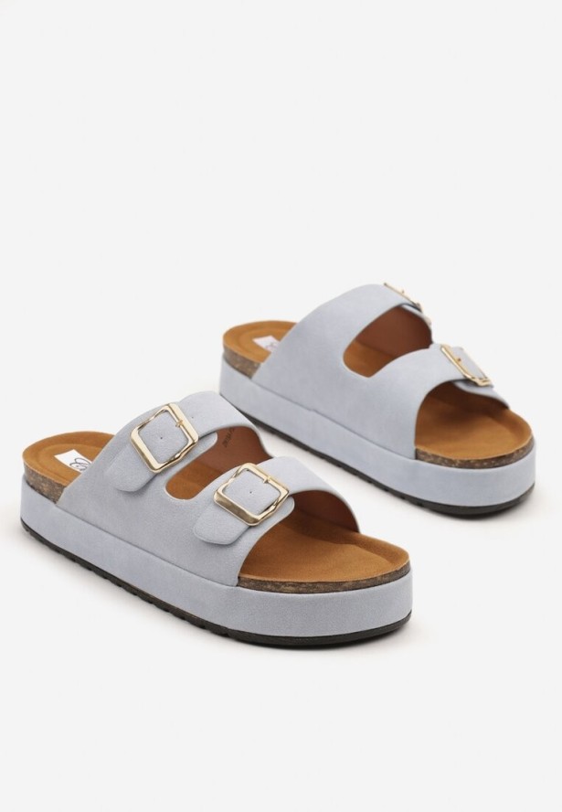 Niebieskie Klapki na Grubej Podeszwie z Regulowanymi Paskami z Klamrami Tenarosea