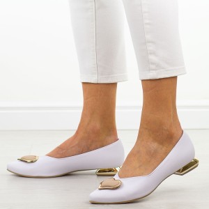 Białe Polskie baleriny damskie na obcasie Deoni D221