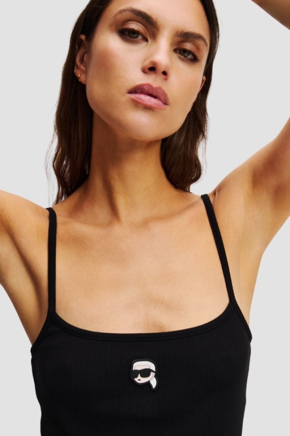KARL LAGERFELD Сzarny damski top Ikon Patch Tank Top, Rozmiar L