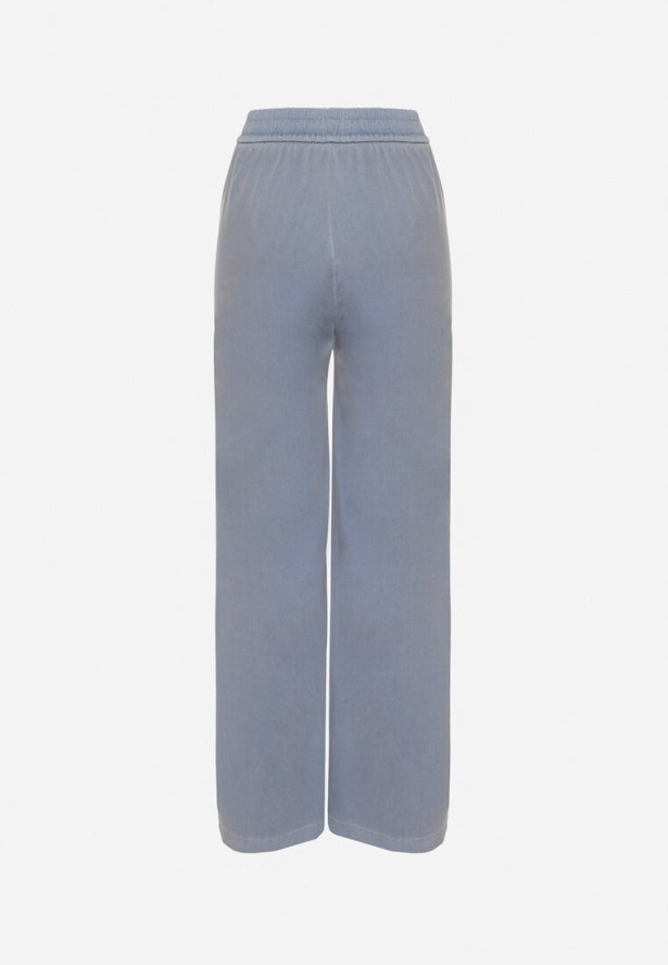 Niebieskie Spodnie z Wiskozą o Prostym Kroju z Aplikacją w Talii Frolessa