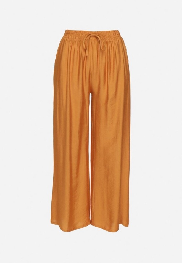 Pomarańczowe Wiskozowe Szerokie Spodnie z Wysokim Stanem Divola