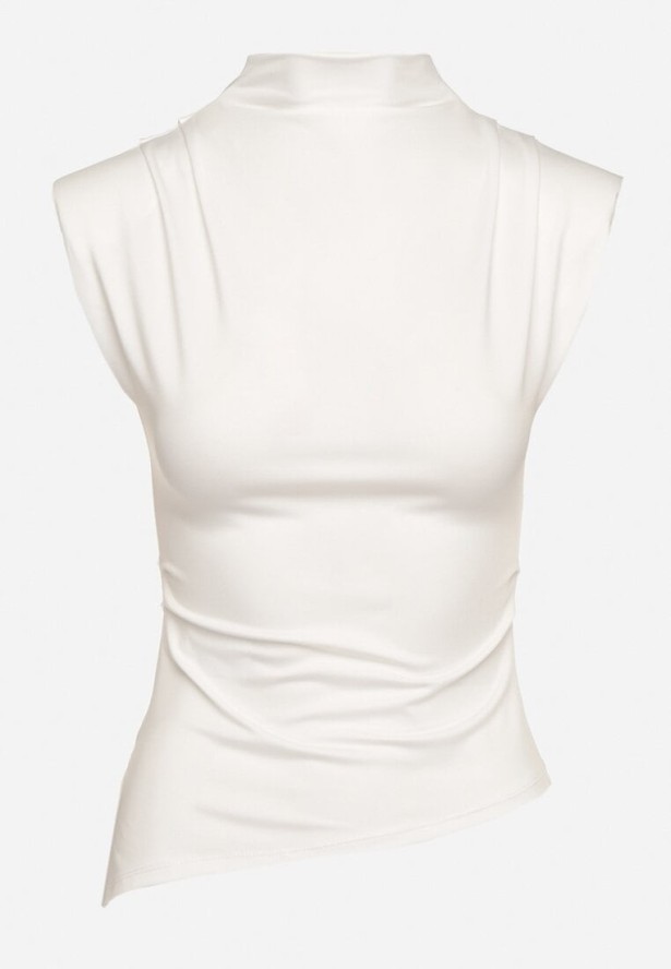 Biała Bluzka Satynowa z Wiskozą z Usztywnionymi Ramionami Ardisna