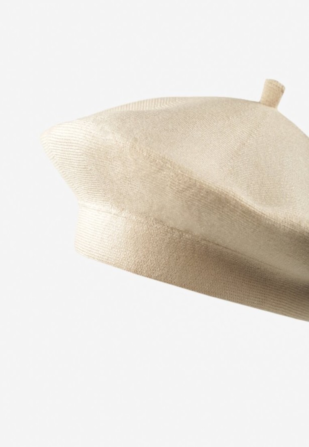 Beżowy Beret z Antenką z Kaszmirem i Bawełną w Klasycznym Stylu Emivirae