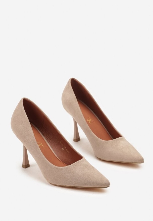 Ciemnobeżowe Szpilki Vices z Wkładką ze Skóry Naturalnej Gioriane