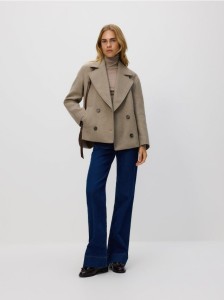 Flauszowa kurtka dwurzędowa - beżowy